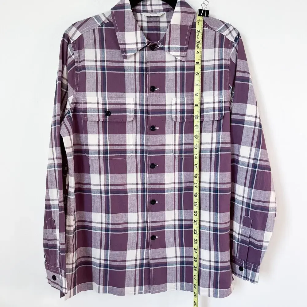 NEW AYR The Captain Shirt Madras Purple Rain Button up Front Pockets Plaid Small